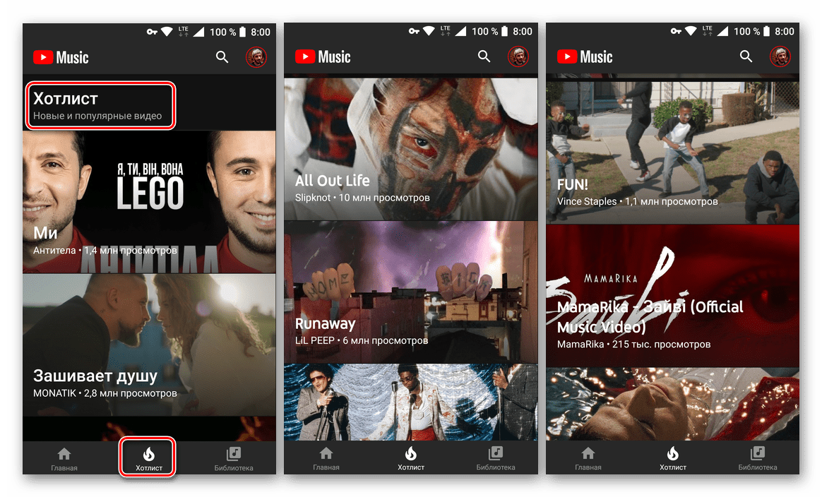 Хотлист - Популярные новинки в приложении YouTube Music для Android