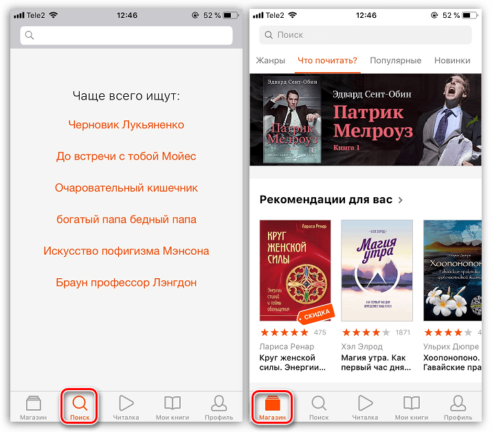 Поиск книги в приложении LitRes на iPhone