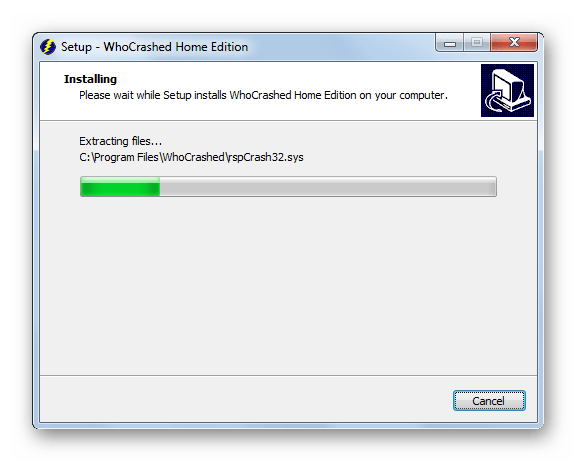 Установка приложения в окне Мастера установки программы WhoCrashed на Windows 7