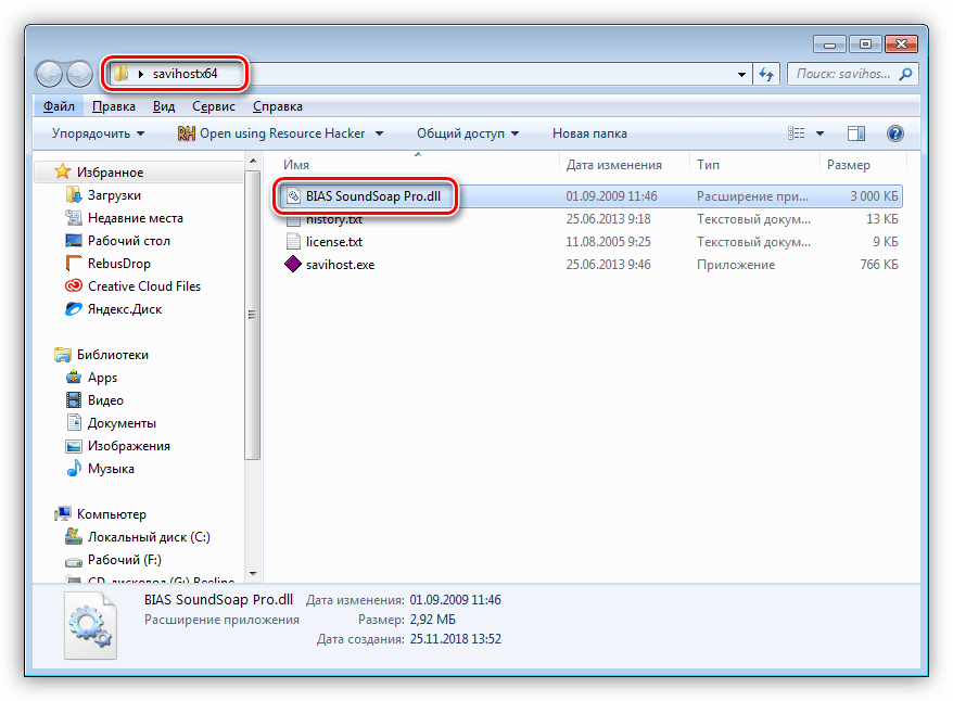 Вставка файла плагина в папку с распакованной программой Savihost