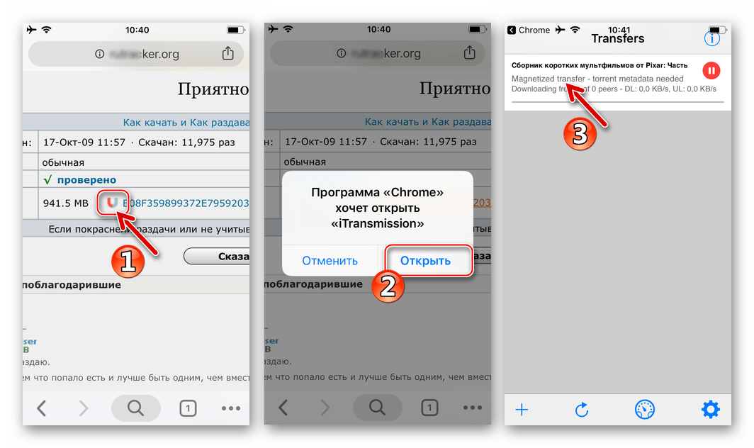 iPhone или iPad открытие magnet-ссылок в iOS-приложении iTransmission