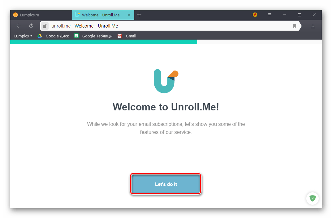 Начало использования сервиса Unroll.me, чтобы отписаться от рассылки на почту