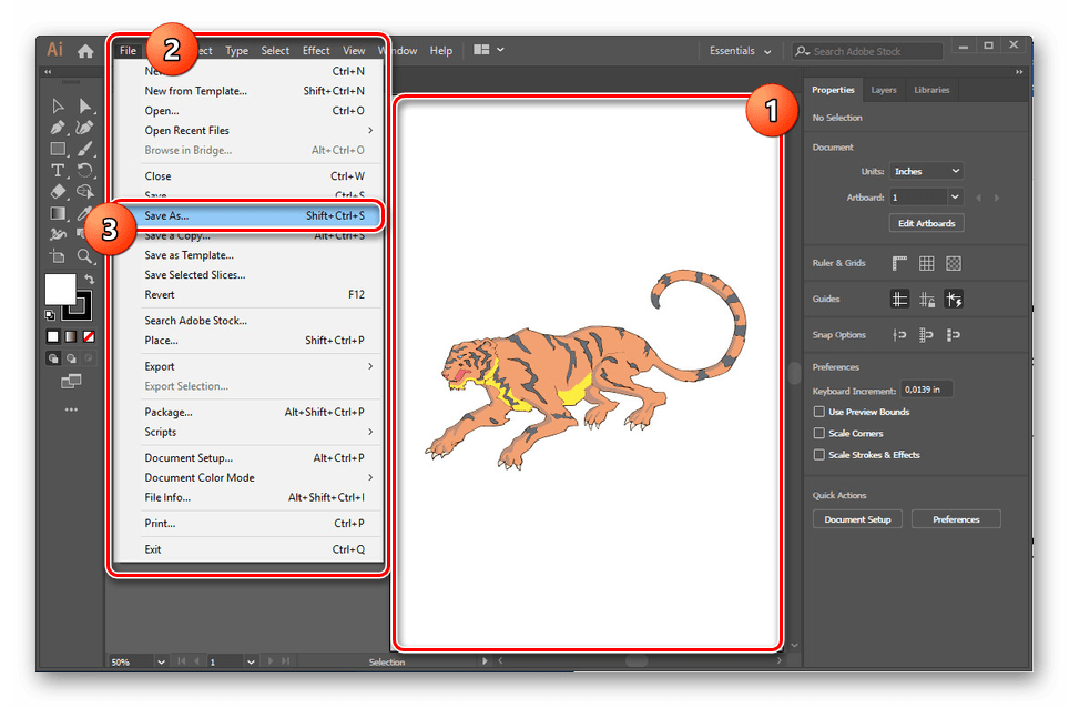 Переход к сохранению CDR файла в Adobe Illustrator