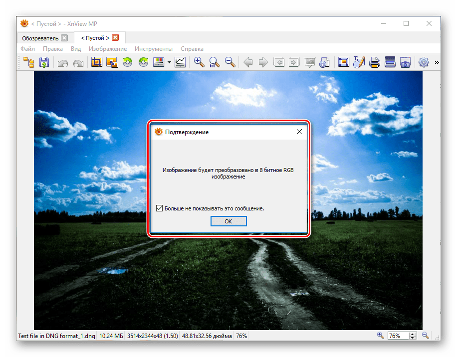 Преобразование DNG файла в программе XnView
