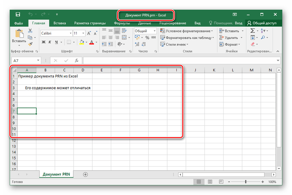 Успешно открытый файл PRN в Excel