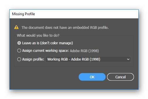 Выбор профиля для CDR в Adobe Illustrator