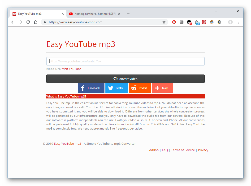 Главная страница сайта Easy YouTube mp3