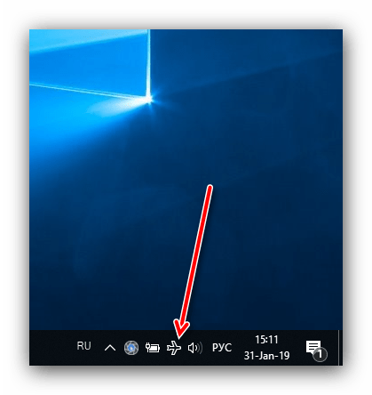 Индикатор активности режима в самолёте на Windows 10