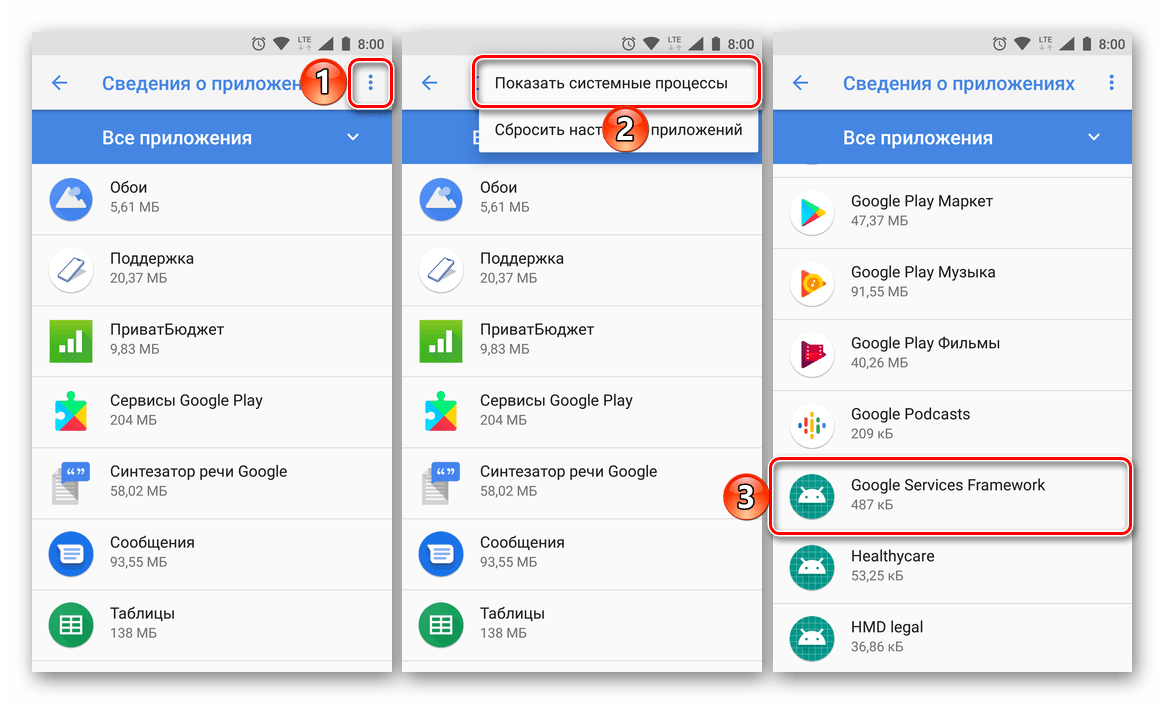 Отобразить процесс Google Services Frameword на Android