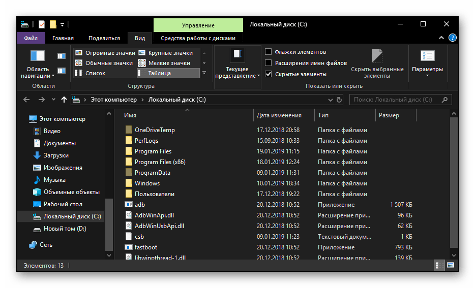 Papka Korzinyi ne vidna na Lokalnom diske C v Windows 10