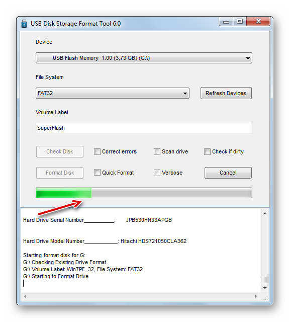 Protsedura formatirovaniya fleshki v faylovuyu sistemu FAT32 v programme HP USB Disk Storage Format Tool