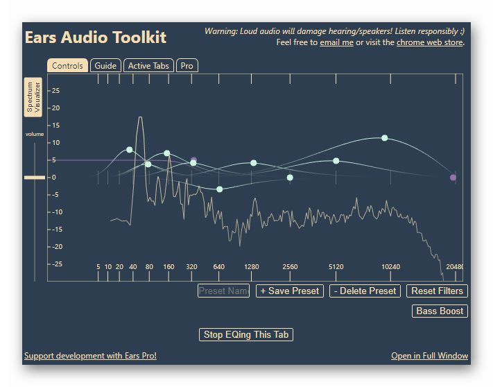 Расширение Ears Bass Boost, EQ Any Audio для браузера