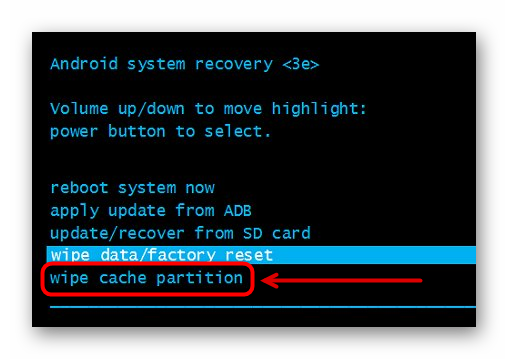 Sbros ke%60sha komandoy Wipe cache partition v menyu Recovery na Android