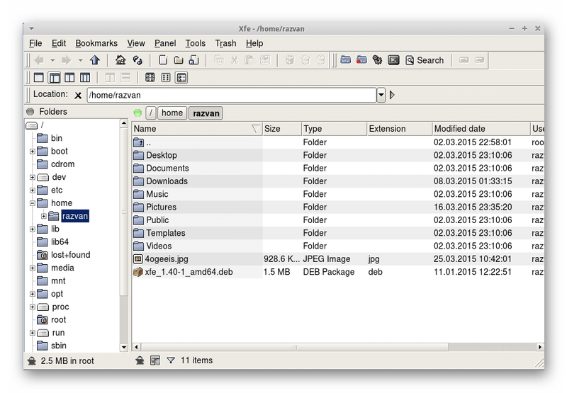 Файловый менеджер XFE в Ubuntu