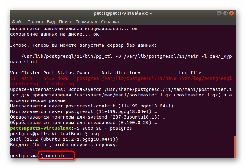 Просмотреть информацию о соединении PostgreSQL в Ubuntu