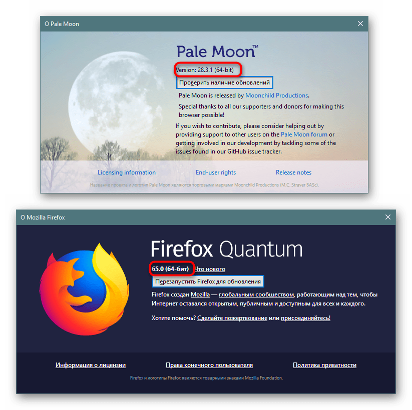 Разница в версиях у Pale Moon и Mozilla Firefox