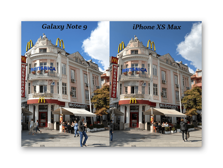 Сравнение обработки белого цвета на фотографии на iPhone XS Max и Galaxy Note 9