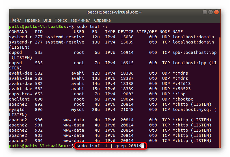 Выборочное сканирование lsof в Ubuntu