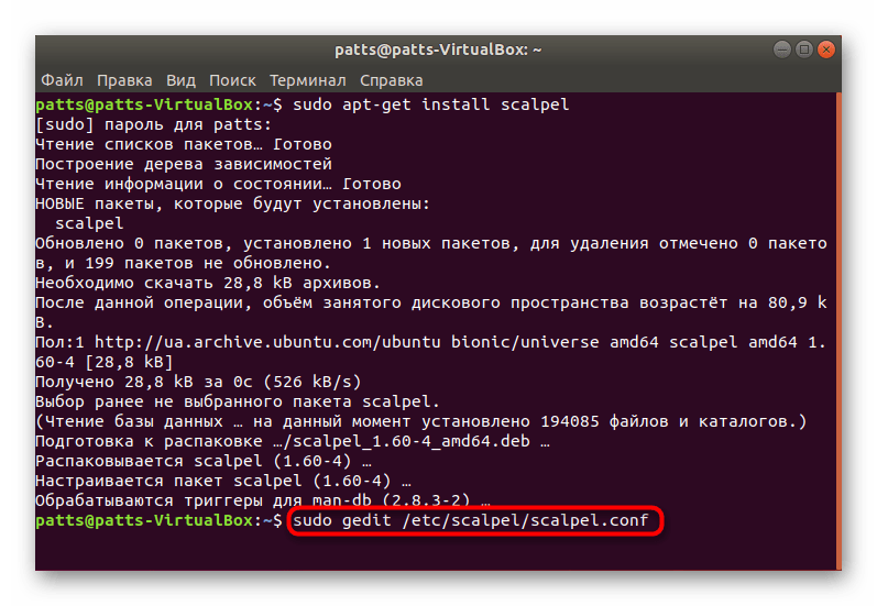 Запуск конфигурационного файла Scalpel в Ubuntu