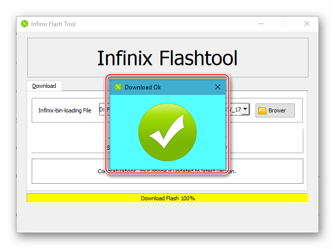 Fly IQ4404 прошивка телефона через Infinix FlashTool завершена