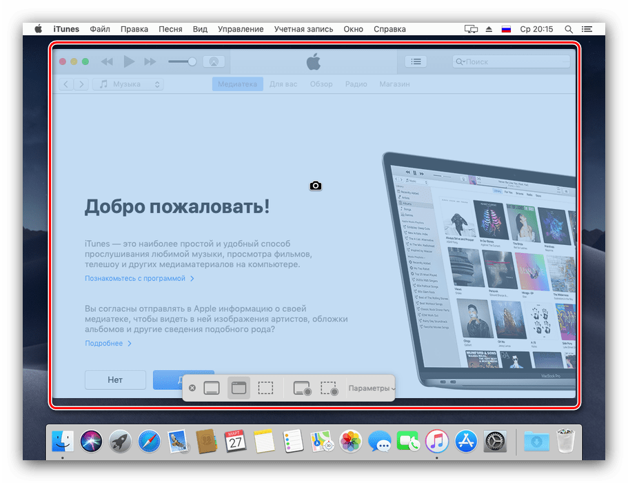Пример скриншота отдельного окна в инструменте скриншотера на macOS Mojave