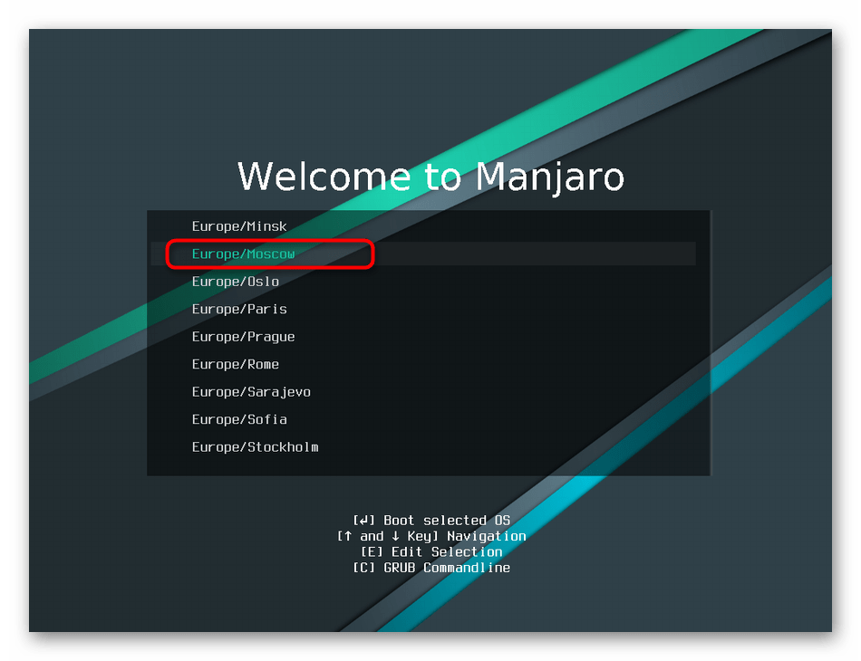Выбор часового пояса перед установкой операционной системы Manjaro