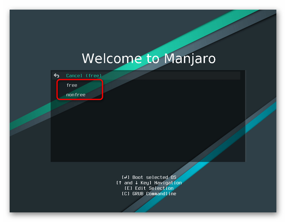 Выбор стандартного драйвера перед установкой операционной системы Manjaro