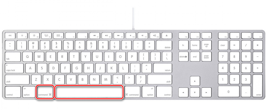 Вызов поиска Spotlight с помощью горячих клавиш на компьютере с macOS