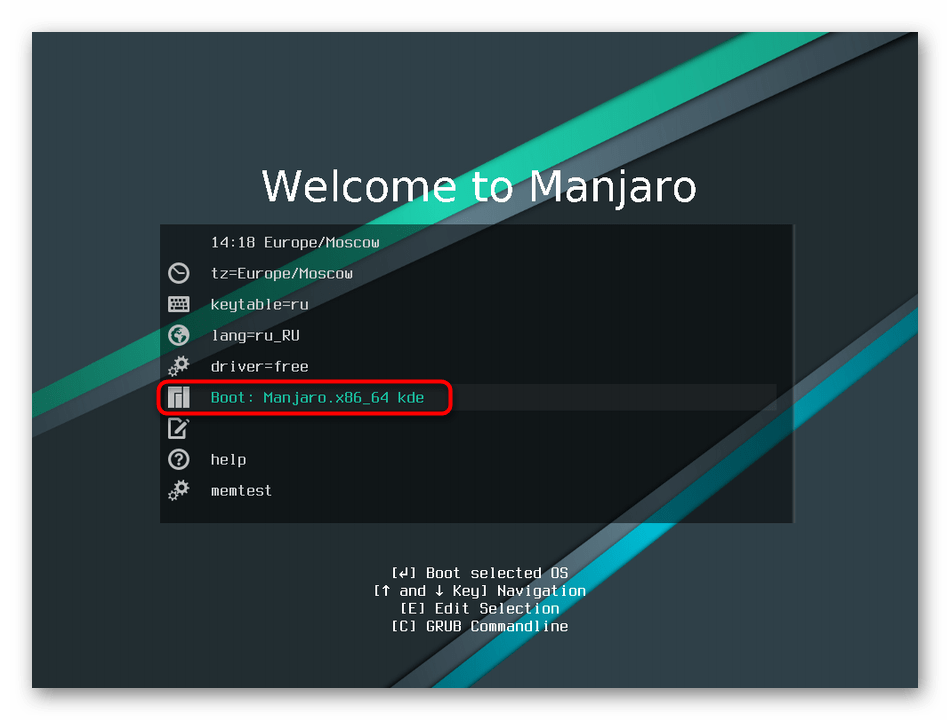 Запуск образа операционной системы Manjaro для дальнейшей установки