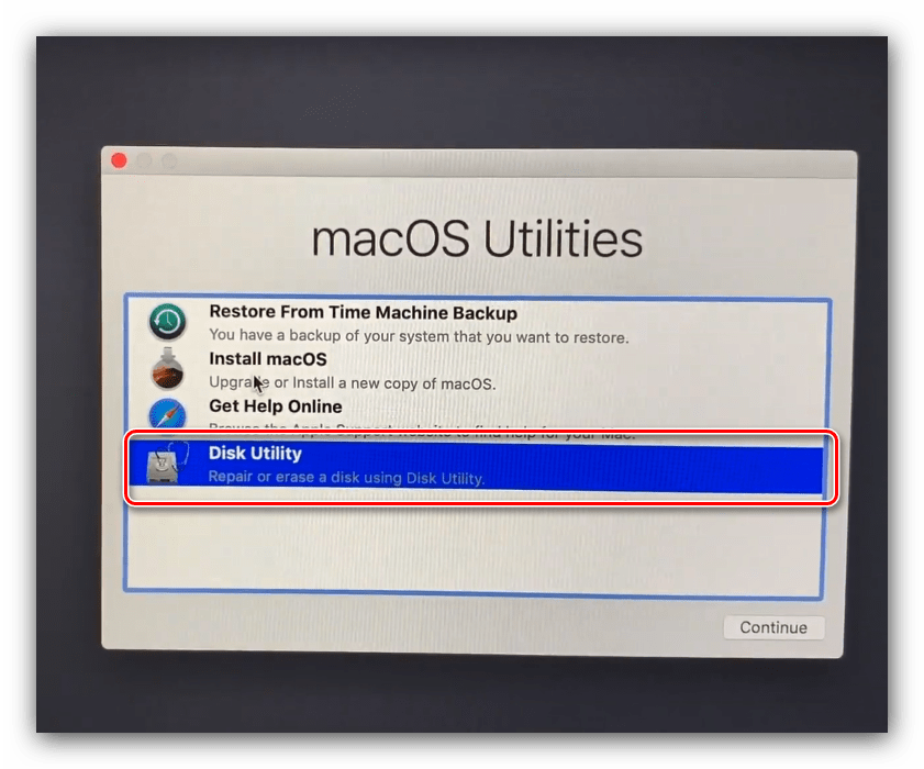Открыть дисковую утилиту в процессе установки macOS с флешки