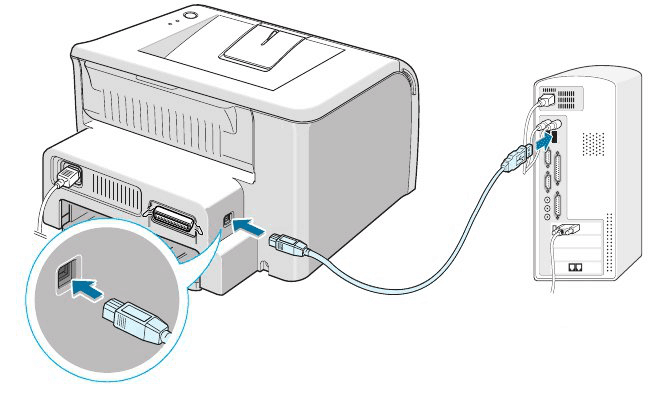 Подключение принтера HP LaserJet P1102 к компьютеру посредством USB-кабеля