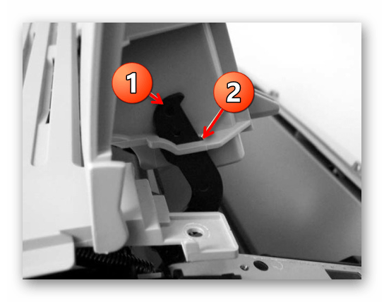 Положение фиксаторов верхней крышки принтера Canon при ее установке