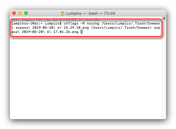 Исполнение команды в терминале macOS для удаления защищенных файлов