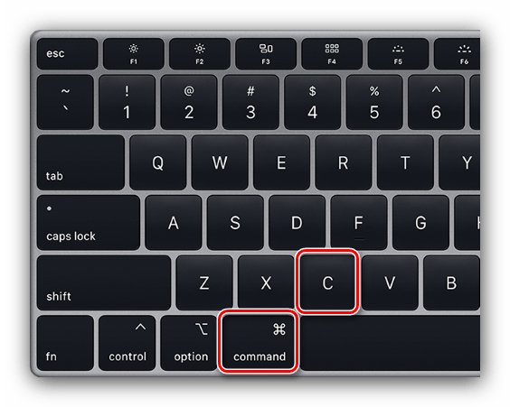 Копирование текста на MacBook посредством комбинации клавиш