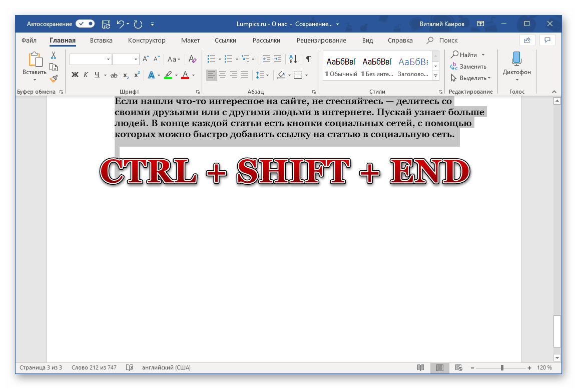 Последняя страница документа выделена в программе Microsoft Word