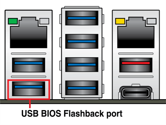 Вход USB загрузочной флешки для восстановления БИОС через asus crashfree bios 3