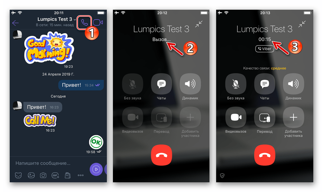 Viber для iPhone голосовой вызов через мессенджер с экрана переписки
