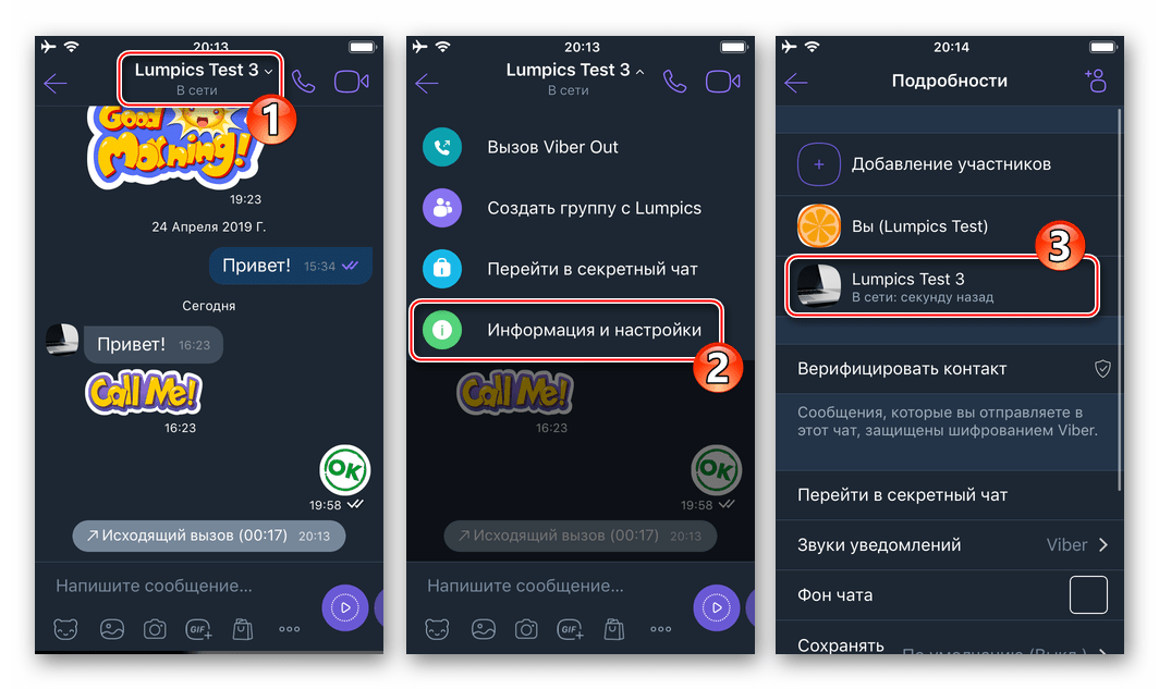 Viber для iPhone переход к информации о пользователи мессенджера с экрана чата с ним