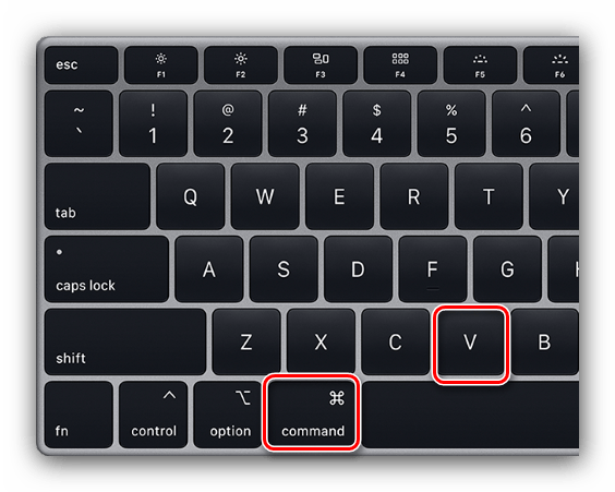 Вставка текста на MacBook посредством комбинации клавиш