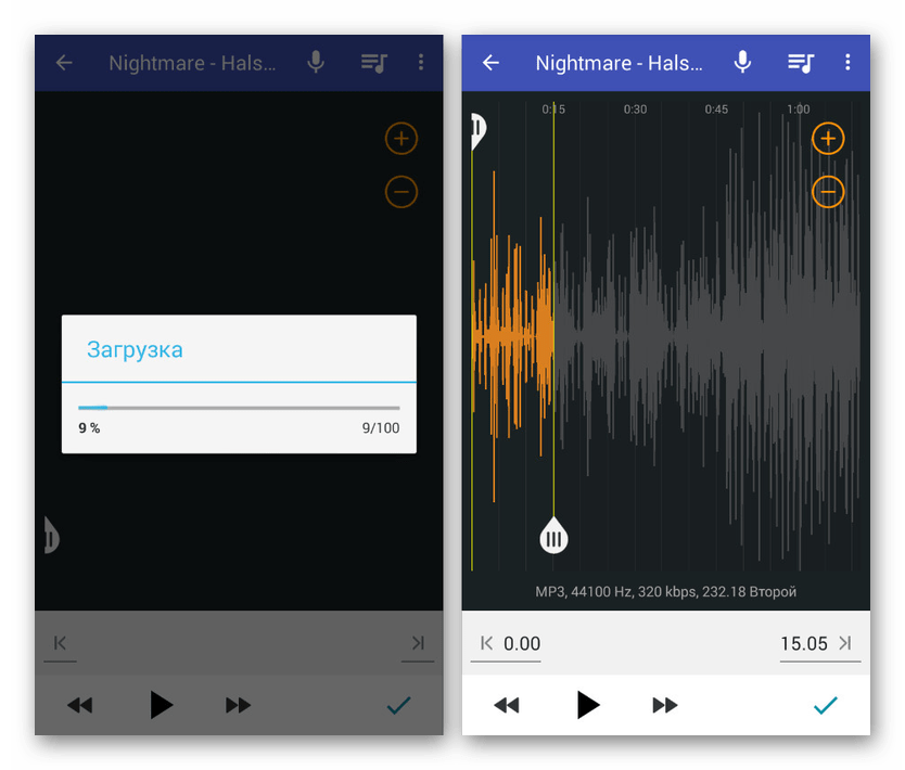 Загрузка музыки в Обрезка MP3 на Android