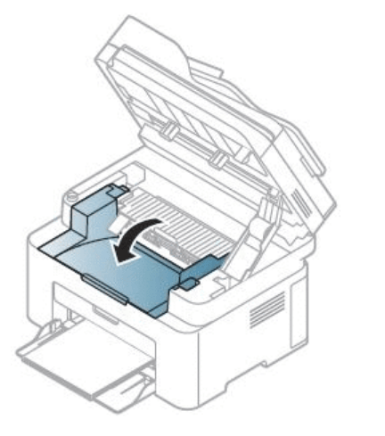 Zakrytie vnutrennej kryshki lazernogo printera kompanii Samsung