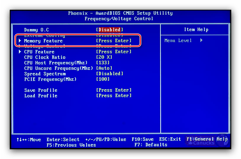 Опции в Phoenix BIOS для настройки частоты оперативной памяти