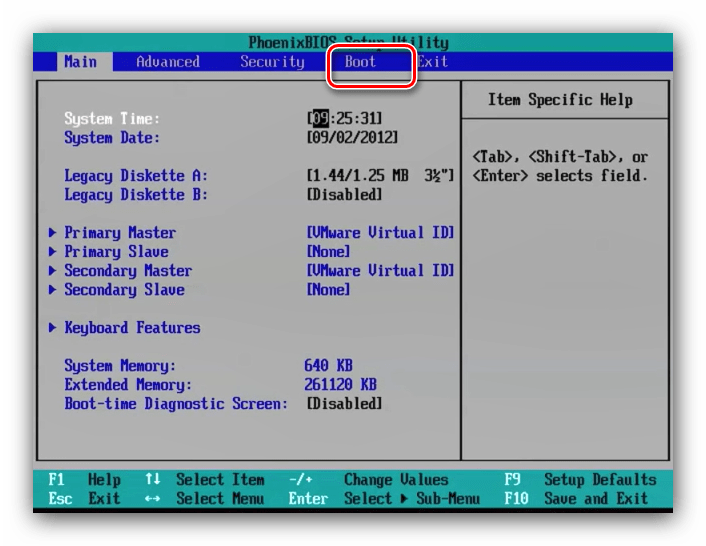 Открыть вкладку загрузки в Phoenix BIOS для установки диска в качестве основного носителя