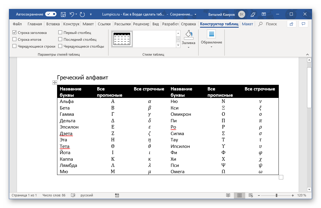 Созданная по шаблону экспресс-таблица добавлена в Microsoft Word