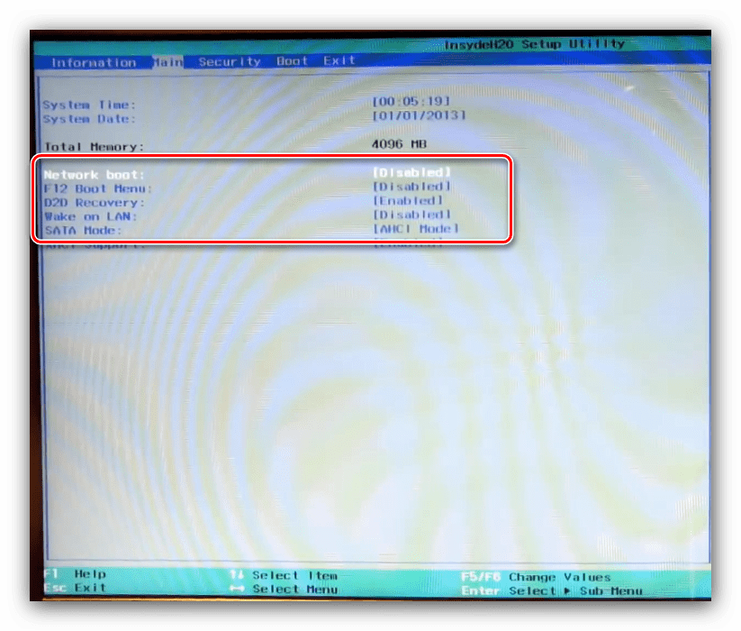 Специфичные параметры в основных настройках интерфейса BIOS ноутбука Acer