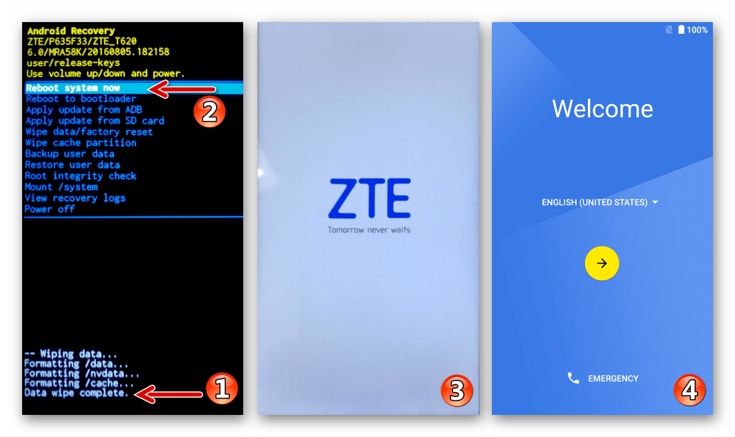 ZTE Blade X3 перезагрузка в Android после сброса через заводское рекавери