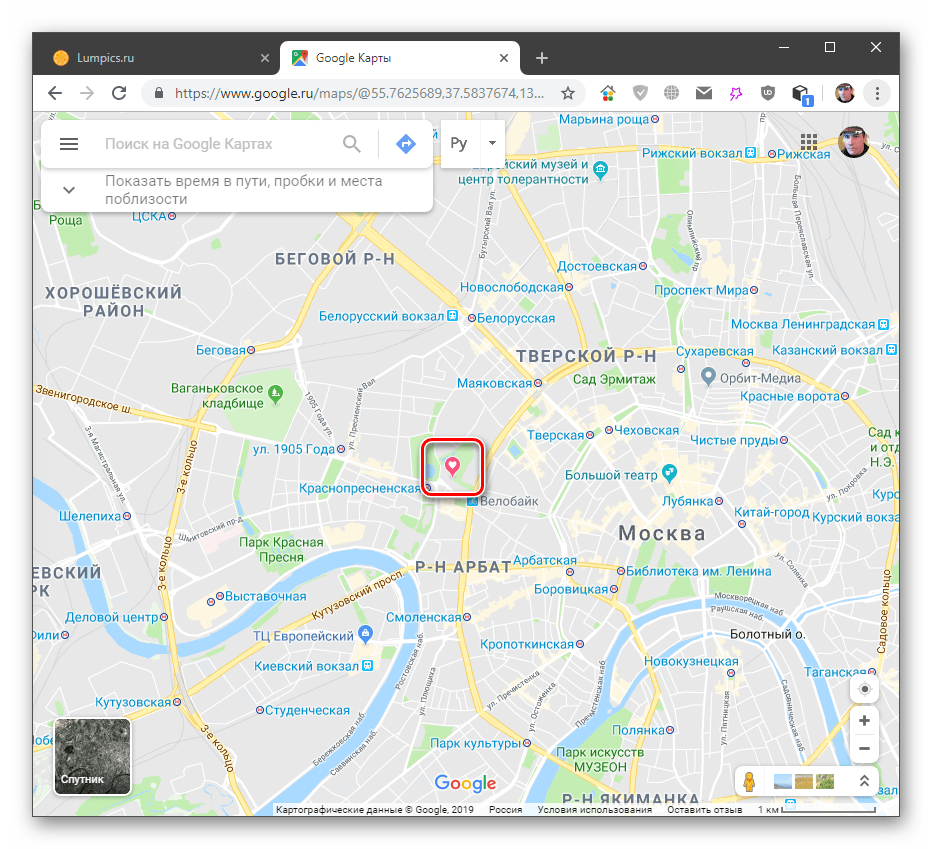 Поиск сохраненного места по маркеру списка в настольной версии Google Maps