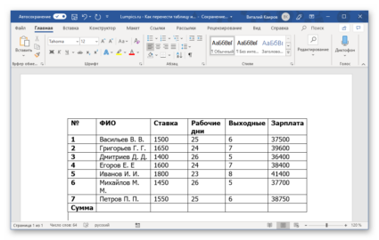 Пробелы при вставке из excel в word