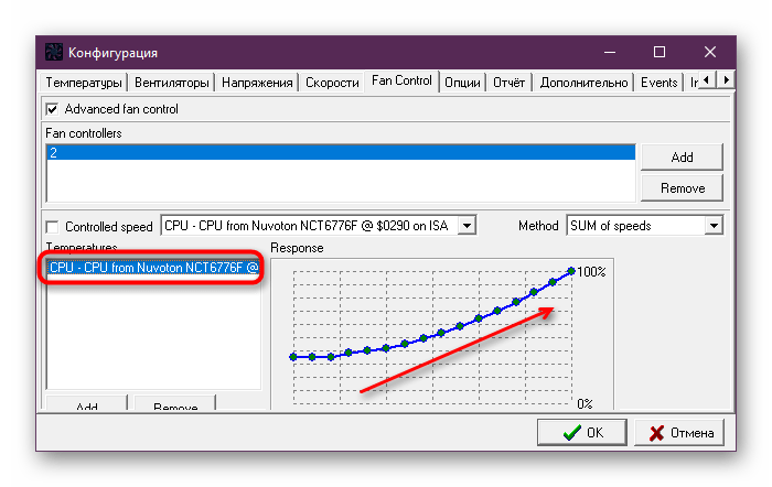 Ручная настройка графика скорости вращения вентиляторов в SpeedFan