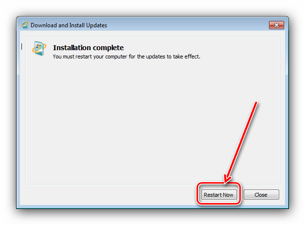 Ребут после установки обновления для решения проблемы с TrustedInstaller на Windows 7